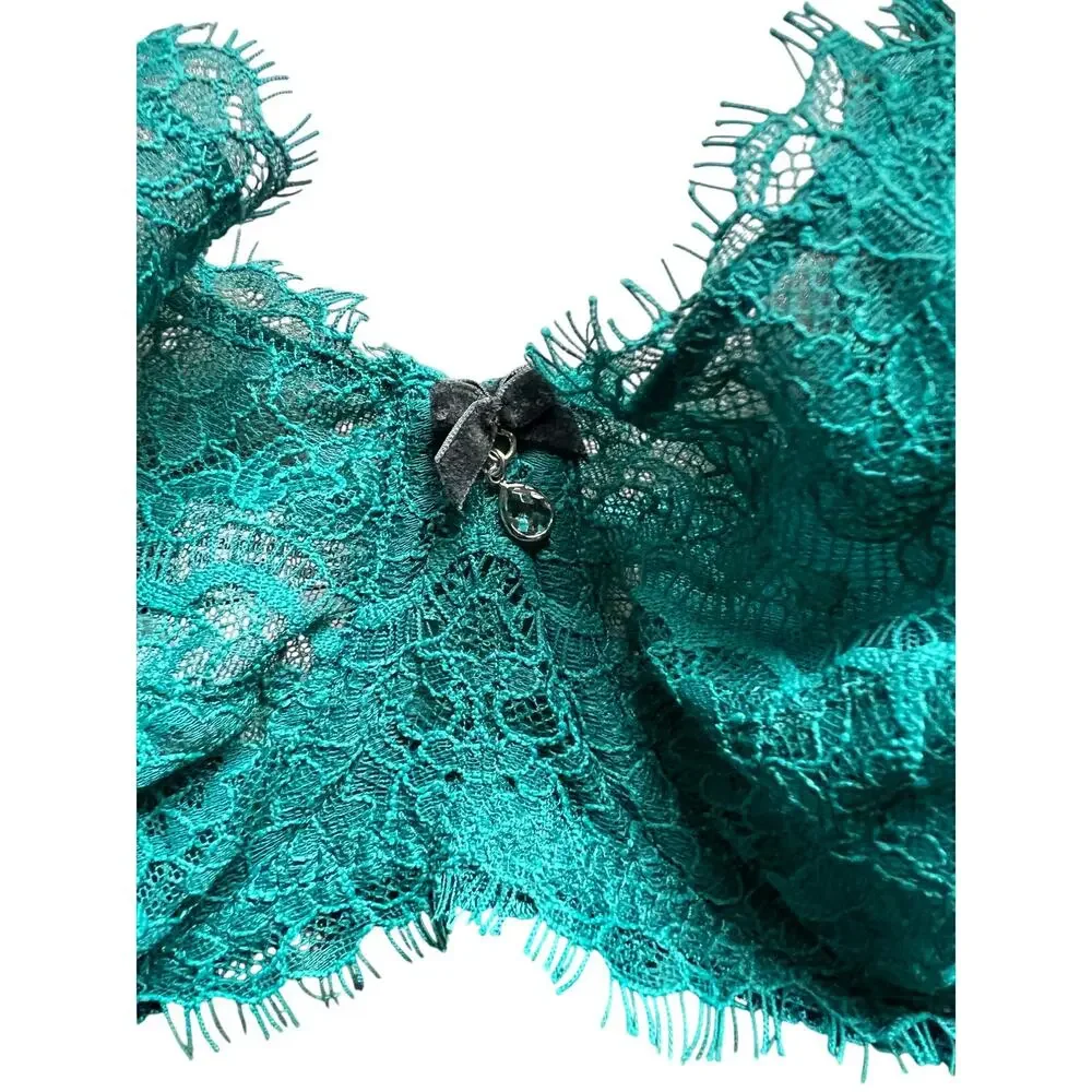 Victoria's Secret Dream Angels Lace Push Up Unlined Bra WICKED GREEN 34DD